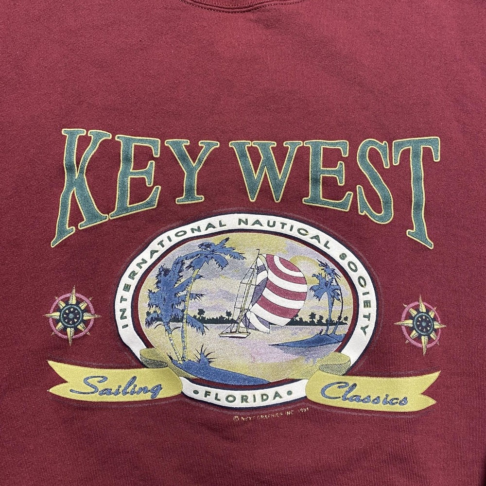 Vintage Key West‎ Oneita Sweatshirt Mens 2XL Red Nautical Florida Crewneck 90s - Picture 2 of 9